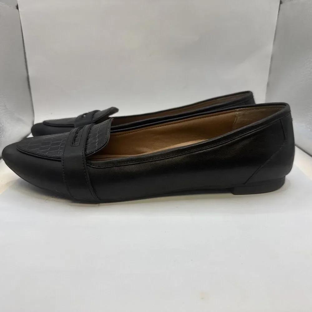 Vionic Savannah Snake Pointed Ballet Flats Black Leath w/Snakeskin Women's Sz 10